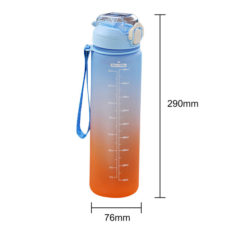 Plastic Water Bottle with Time Marker Sports Leakproof Drink Cup (Blue) Newly