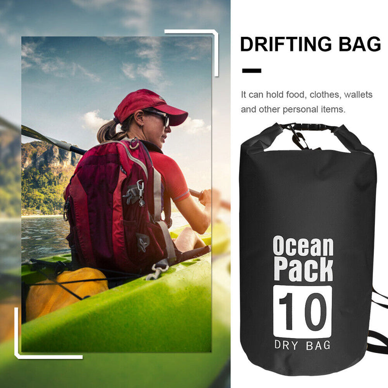 Waterproof Dry Bag Pack Sack Swimming Kayaking River Trekking (10L Black) Newly