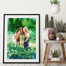5D Round Diamond Painting Cross Stitch Donkey and Girl Full Drill Home Decor