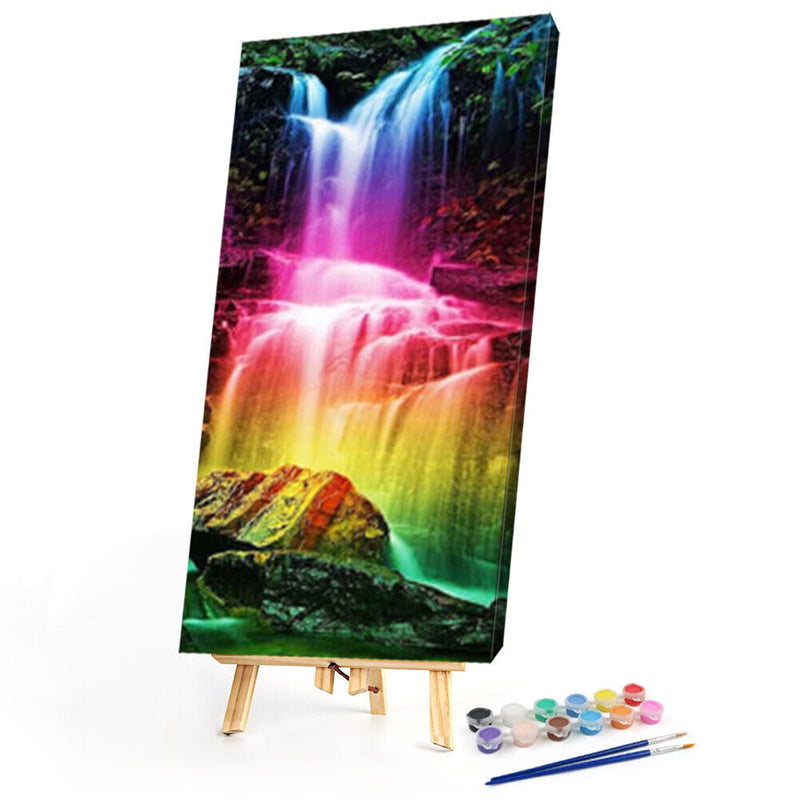 Zero Basis Paint by Number Kit Drawing HandPainted Oil Paint Colorful Waterfall