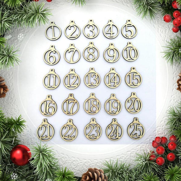 Xmas Gift Christmas Calendar Number Label Hanging Tags 1-25 Advent Countdown