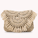 Straw Rattan Weave Shoulder Crossbody Bags Ladies Beach Tassels Handbag Purse