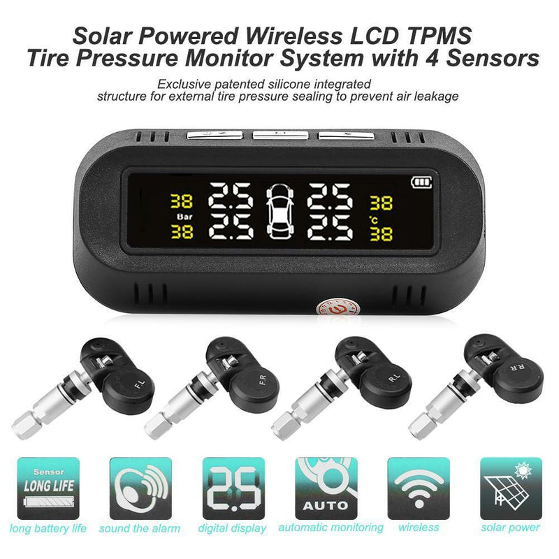 C68 USB+Solar Car TPMS Tire Pressure Monitor System with 4 Internal Sensors