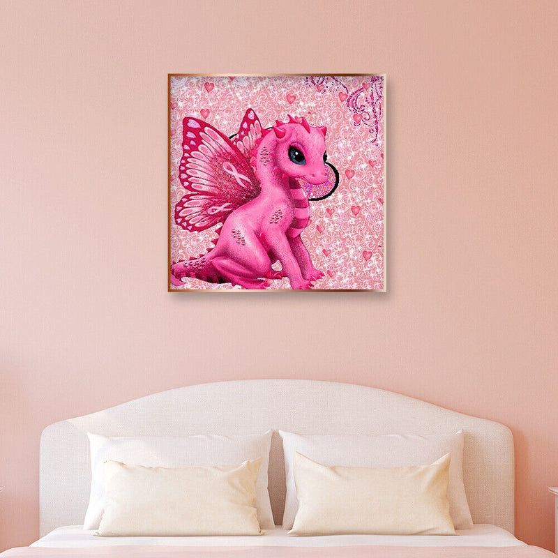 DIY 5D Full Drill Round Diamond Painting Kit Pink Dinosaur Drawing Home Decor