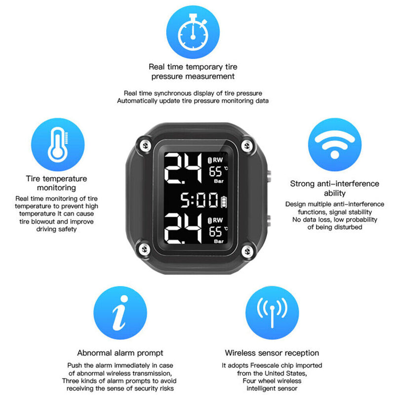 M5 Motorcycle TPMS Tyre Sensor Wireless Motorbike Tire Pressure Monitor System