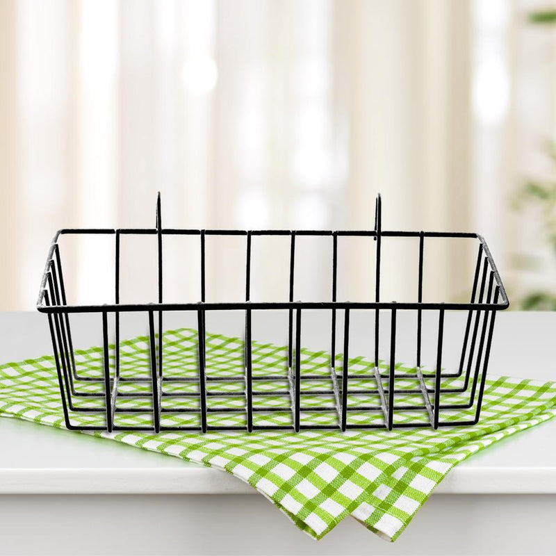 Iron Wall Mounted Storage Rack Holder Hanging Basket Shelf Container (Black