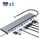 Reader USB Type-C Hub Docking Station Rj45 Ethernet 4K Dual HDMI For Laptop PC