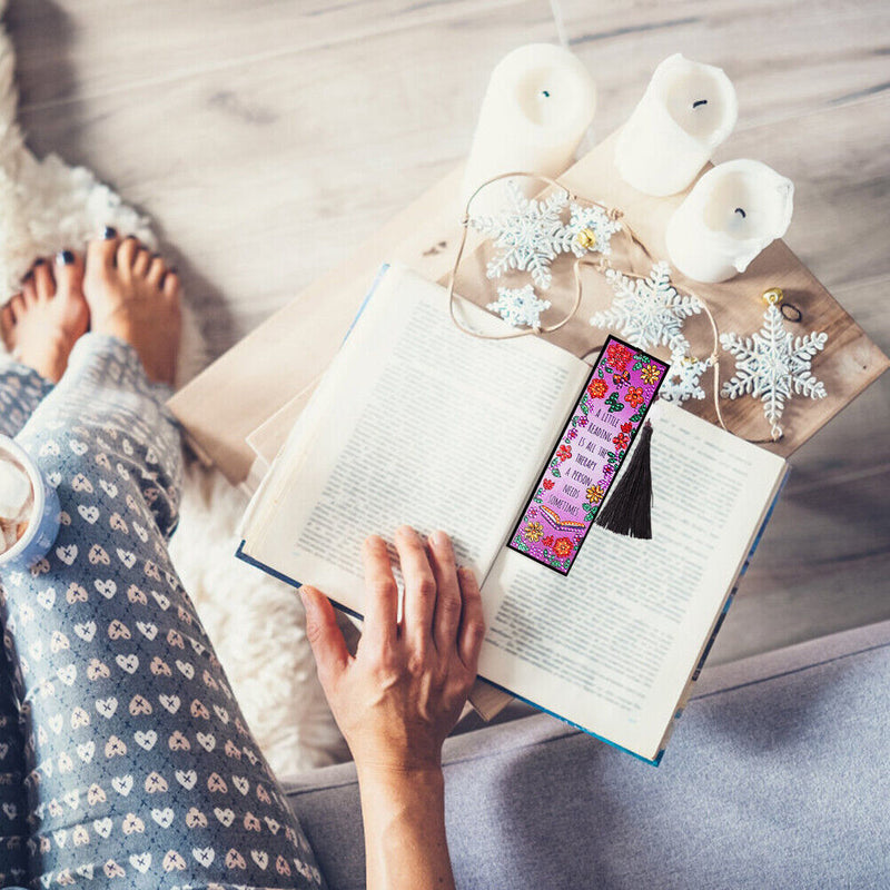 Leather Tassel Flowers Letter DIY Special Shaped Diamond Painting Bookmark Tab