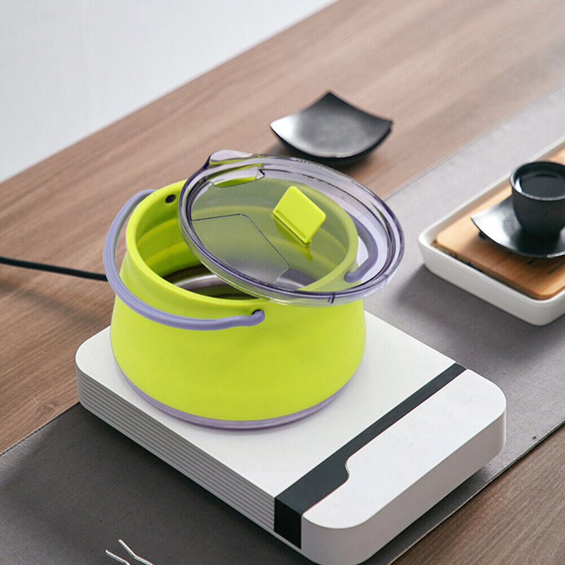 Outdoor Folding Silicone Kettle Portable Mini Boiling Pot w/ Handle (Green)