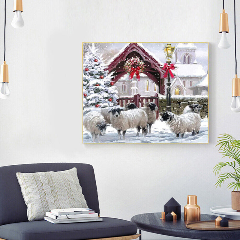 Frameless Oil Paint By Numbers DIY Snow Sheep Picture Craft Room Decoration Kit