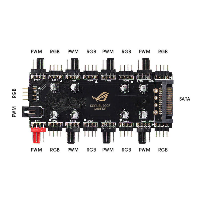 1 to 8 Multi Way Splitter RGB PWM Hub Speed Controller Adapter (12V 4Pin) Newly