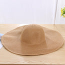 Straw Cap Elegant Large Brim Women Beach Solid Color Visor Hat Foldable Sun C