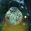 LED Solar Lantern Light Metal Hollow Lantern Hanging Lamp Garden Decor (D) Newly