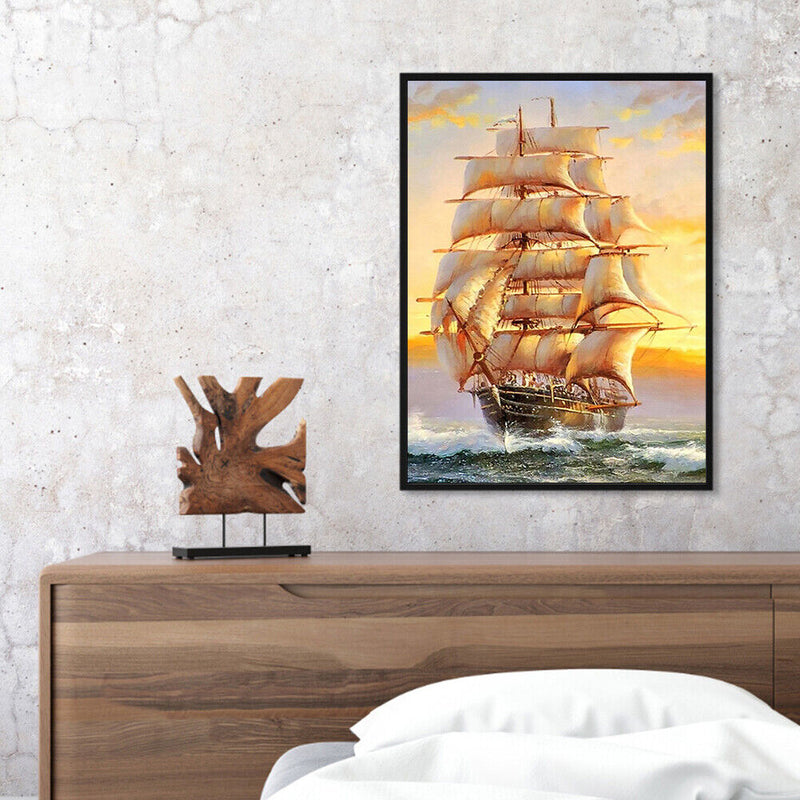 Canvas Painted Oil Paint By Numbers Sailing Boat Wall Art Modern Bedroom Decor