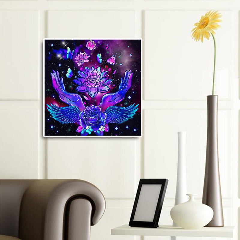 Diamond Painting 5D Full Round Drill Mosaic DIY Purple Hands Flowers Kit Artwork