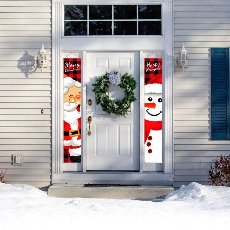 Christmas Snowman Banner Flag Door Hanging Sign Banner Outdoor Xmas Decoration