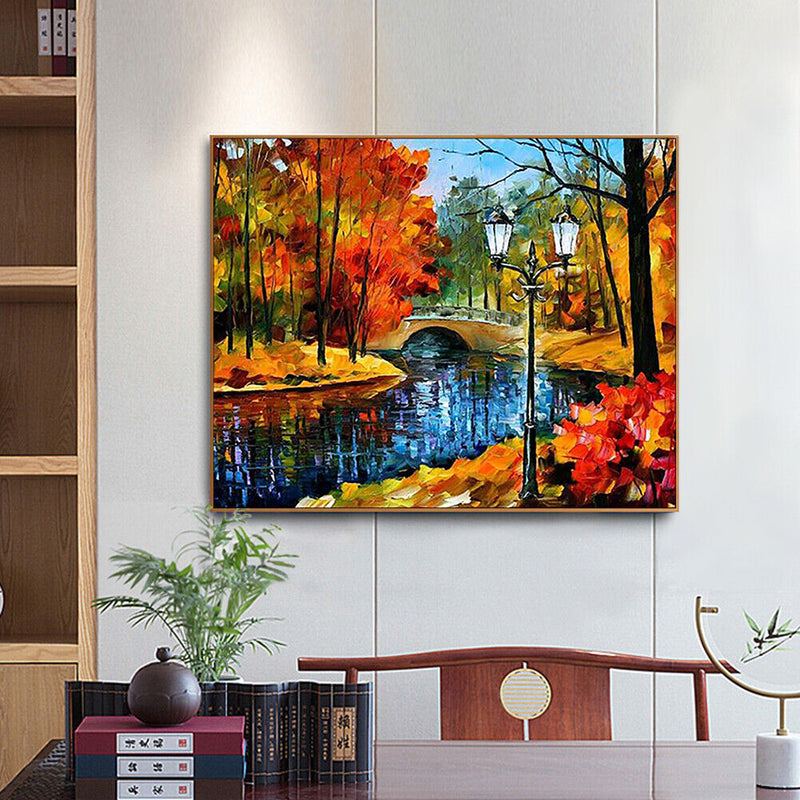 Bridge in the Forest Oil Paint By Number Kit DIY Acrylic Painting on Canvas