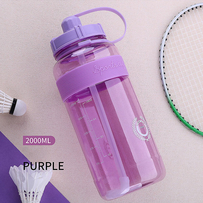 Portable Women Summer Gym Water Bottle Straw Large Capacity (Purple 2000ml)