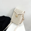 Straw Woven Phone Bag Women Weave PU Shoulder Handbag Small Purse (Beige)