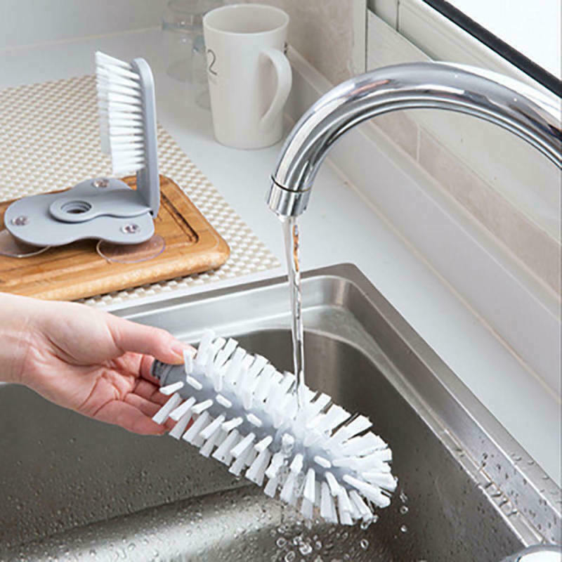 Rotating Brush Bottle Glass Scrubber Sink Suction Cup Tool Base Kitchen Cl hot.