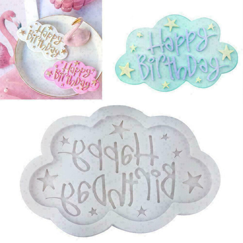 Happy Birthday Cloud Silicone Mold Fondant Cake Chocolate Mould Baking Deco O7H8