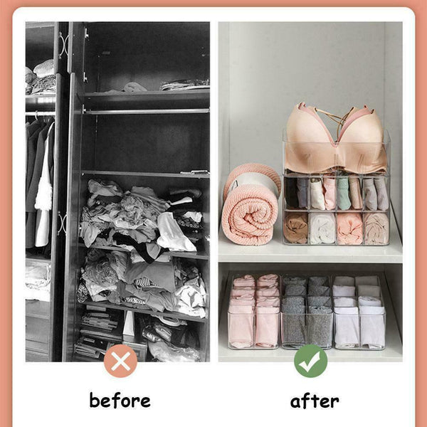 Closet For Socks Holder 4 Compartments Stackable Plastic Storage Clothes X2V5