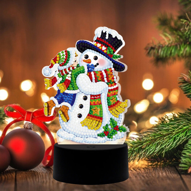 Snowman DIY Diamond Painting LED Light Mosaic Embroidery Night Lamp for Festival