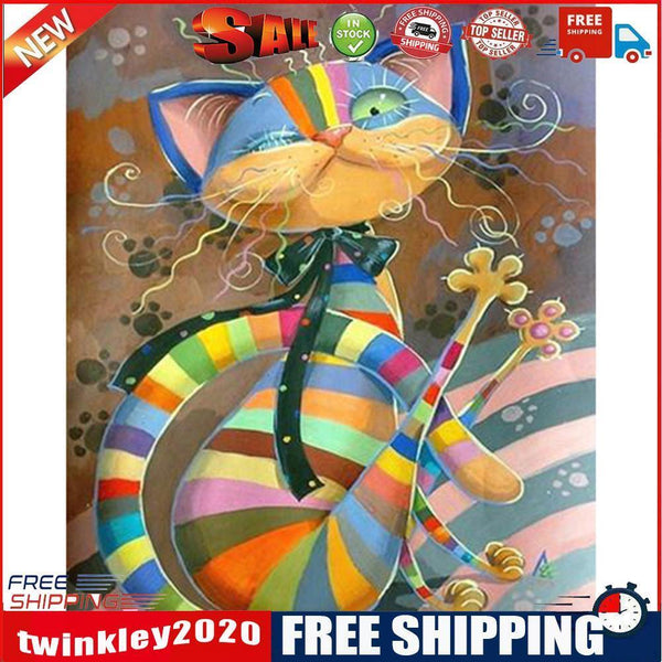 Colorful Cat No Frame Pictures By Number DIY Digital Coding Oil Painting