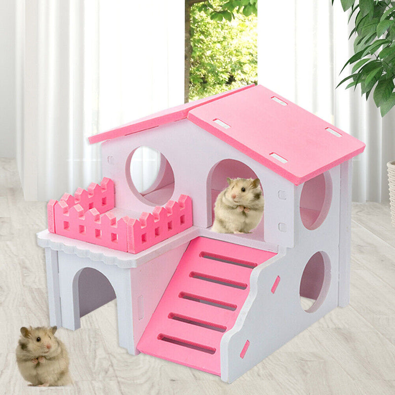Pet Hamster House with Ladder Nest Log Cabin Animal Sleeping Toys (Pink) Newly
