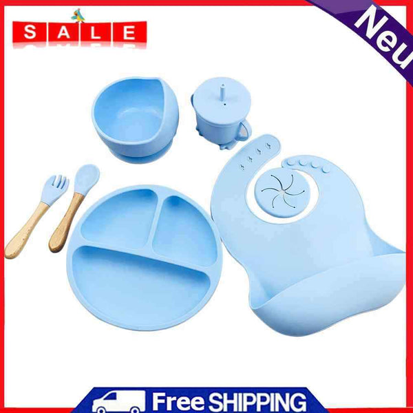 6pcs Silicone Baby Feeding Anti Brief Plates for Food Kids Tableware (Light Blue)