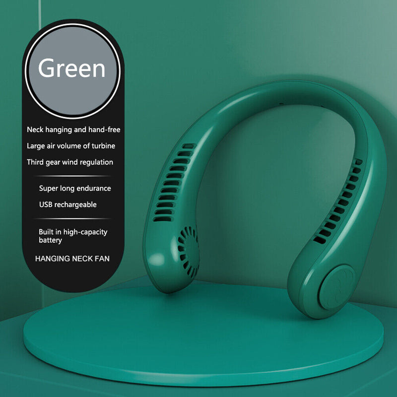Mini Neck Fan USB Rechargeable Bladeless Fan Neck Air Conditioner (Green)