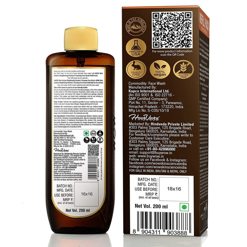 WOW Skin Science Brightening Vitamin C Foaming Face Wash Refill Pack - 200 ml