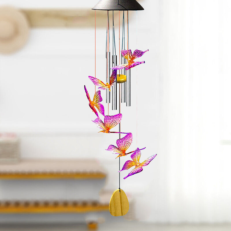 Colorful LED Solar Light Outdoor Wind Chime Butterfly Pendant Lamps (B)