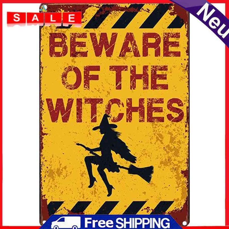 Beware of Witch Metal Retro Tin Sign Art Poster Wall Plate for Bar Cafe 20x30cm