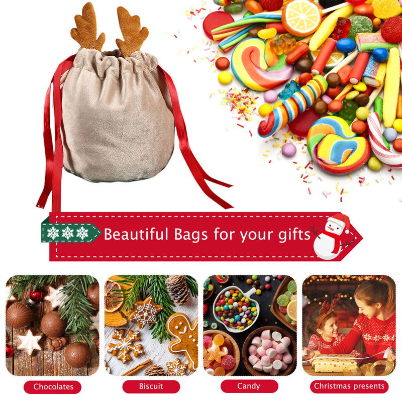 5pcs Gift Bags Drawstring Pocket Christmas Candy Bags Festive Party Decorations