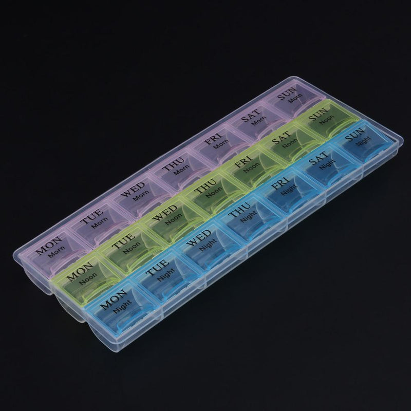 7 Days Weekly Transparent 21 Compartment Lid Tablet Pill Box Holder Case
