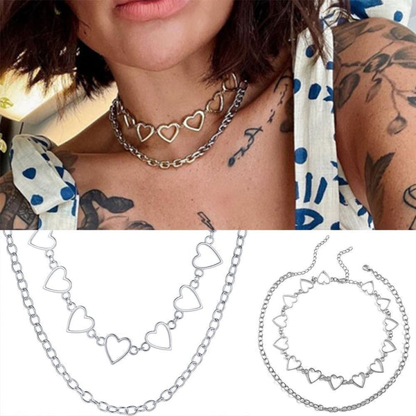 Women Men Party Jewelry Hollow Heart Necklace Punk Choker Collar Long Chain
