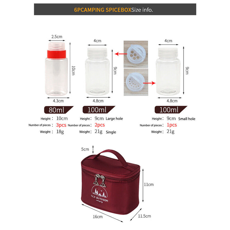 6pcs Spice Sauce Condiment Bottle BBQ Pepper Jar Seasoning Pot (Wine Red) Newly