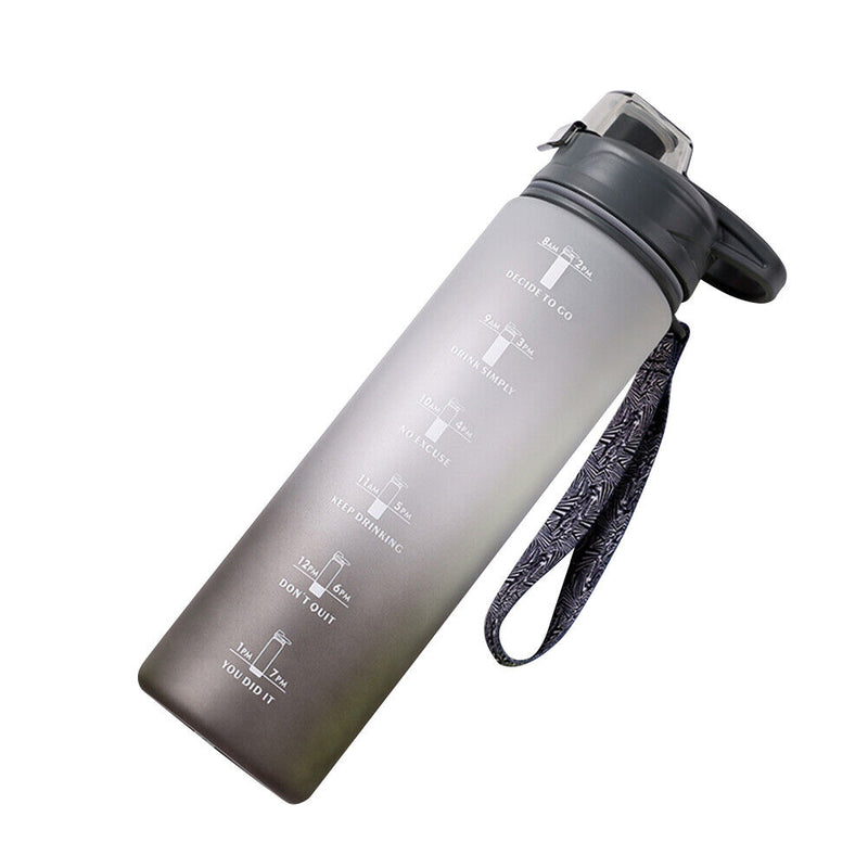 1000ml Sports Water Bottle with Time Marker Outdoor Fitness Cups (Grey) Newly