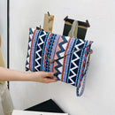 Ethnic Style Women Canvas Print Envelope Wristlet Bag Purse Handbag (Blue)