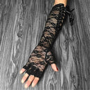 Fingerless Ritual Dance Long Silk Ribbon Lace Gloves Gothic Gloves Punk Mittens