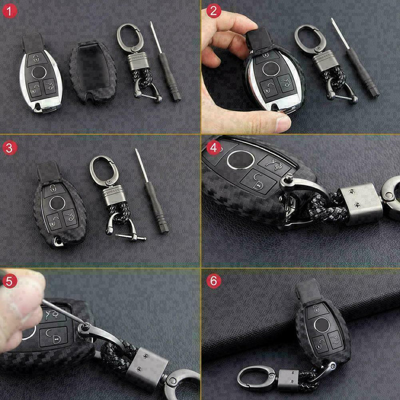 For Carbon Fiber Smart Car Key Case Cover Fob D2S1 Holder L6C0 Accessories X4S0