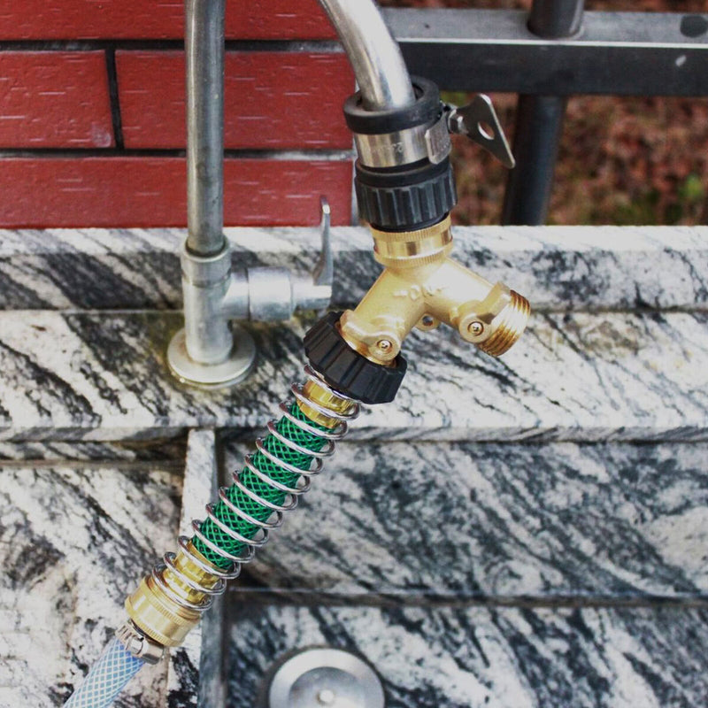 Garden Hose Connector Tap Outlet Splitter Brass 2 Way Adapter with Washers