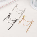 Dangle Drop Hip Hop Long Chain Stud Cross Earrings Tassel Earrings Multi-Layer