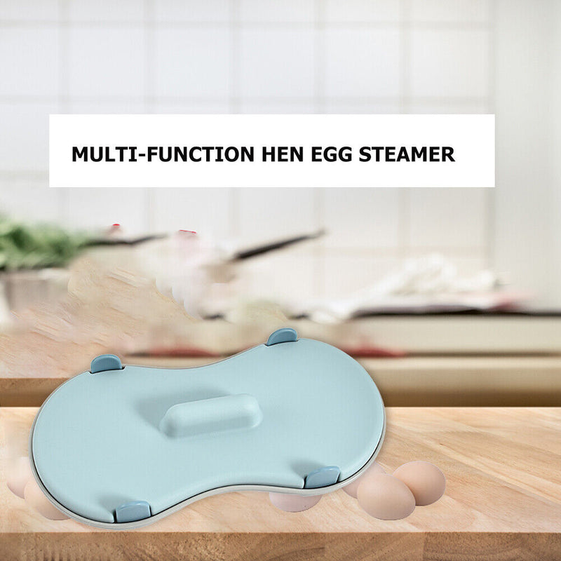 Microwave Egg Poacher 2 Cavity Boiled Egg Box Kitchen Cooking Gadget (Blue)