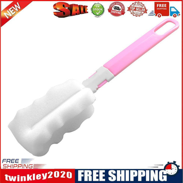 Sponge Long Handle Cup Brush Baby Glass Bottle Kitchen Cleaning Tool (Pink)