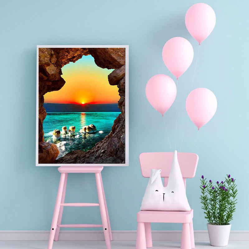 DIY Kit 5D Diamond Painting Sunset by The Sea Full Round Drill Drawing Ornaments