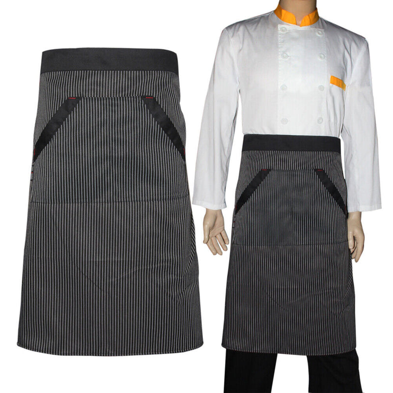 Universal Unisex  Stripe Bib Apron with  Pockets Chef Cook Tool Coffee A