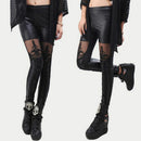 Sexy Womens Fashion Faux Leather Gothic Punk Leggings W1P7 Skinny Lace HOT F9J3