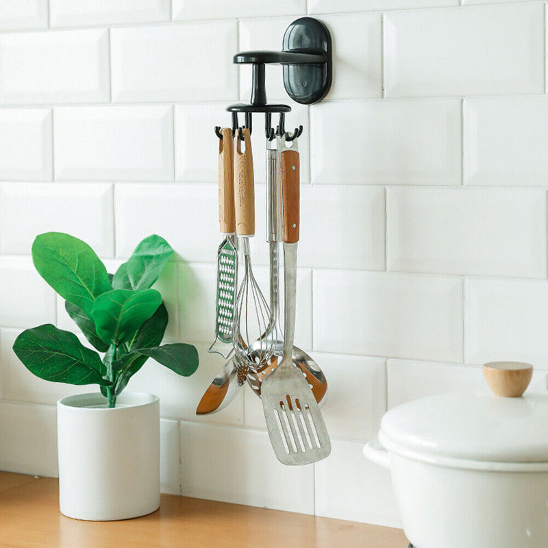 360 Degree 6 Hooks Kitchen Rotating Nail-free Holder Hanging Storage Rack